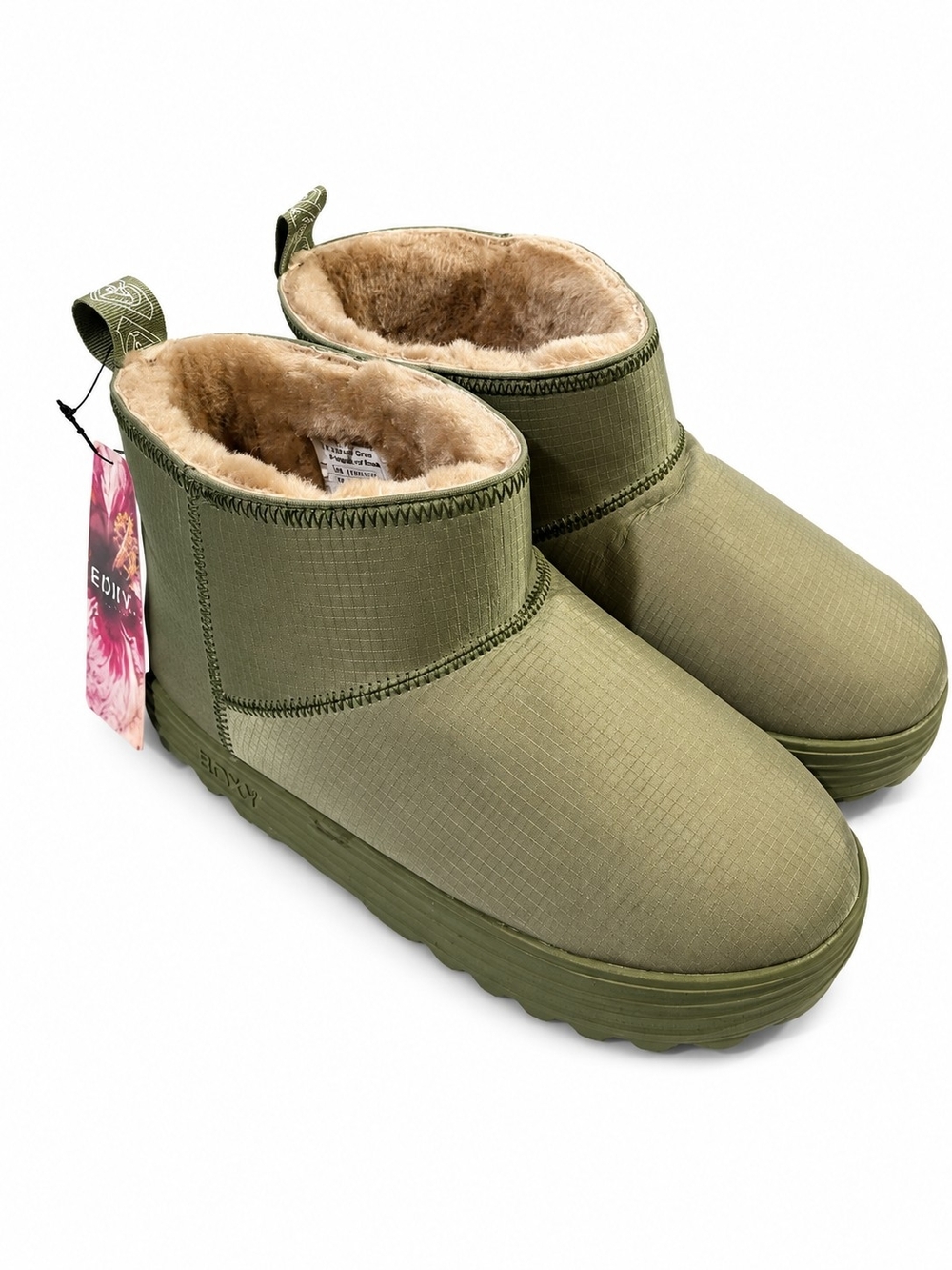 ROXY Olive Green Faux Fur Lined Ankle Booties SIZE 8 NWT